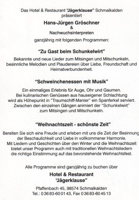 Autogramm Volksmusik | Hans-Jürgen GRÖSCHNER | 2000er (Portrait Color Jägerklause)
