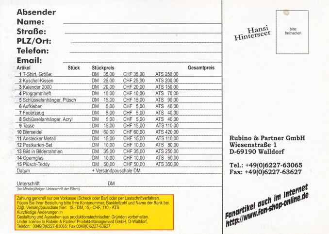 AK Schlager | Hansi HINTERSEER | 1990er (Portrait Color) Fan-Shop