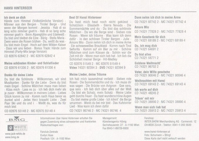 Autogramm Schlager | Hansi HINTERSEER | 2004 "Ich Denk An Dich " (Portrait Color BMG)