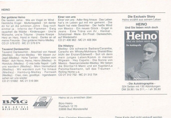 Autogramm Schlager | HEINO | 1998 "Der Goldene Heino" (Portrait Color BMG)