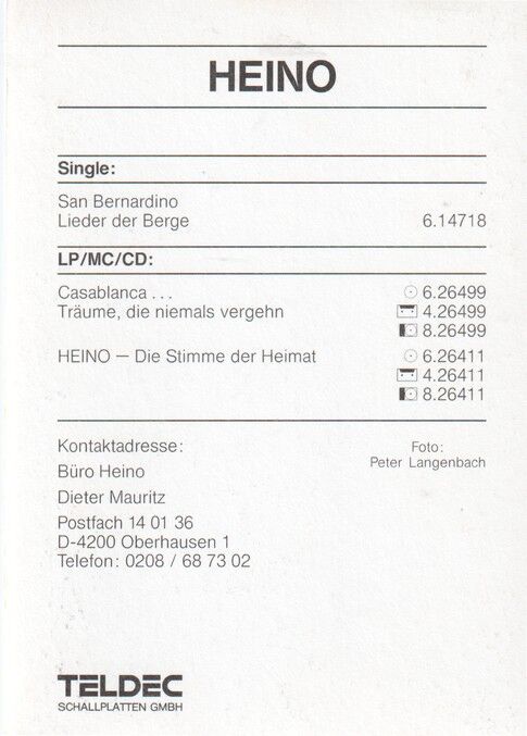 Autogramm Schlager | HEINO | 1986 "San Bernardino" (Portrait Color Teldec) 2