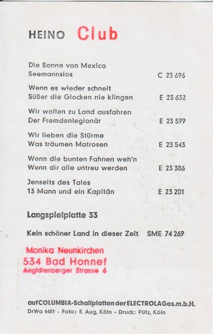 Autogramm Schlager | HEINO | 1968 "Sonne Von Mexico" (Portrait SW EMI)