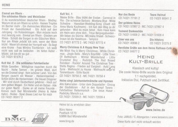 Autogramm Schlager | HEINO | 2001 "Einmal Am Rhein" (Portrait Color BMG)
