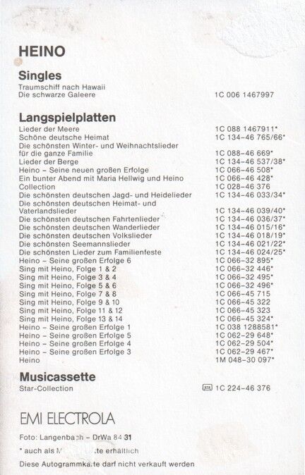 Autogramm Schlager | HEINO | 1983 "Traumschiff Nach Hawaii" (Portrait Color EMI)