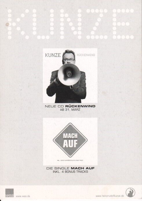Autogramm Rock | Heinz Rudolf KUNZE | 2003 "Rückenwind" (Portrait Color WEA)