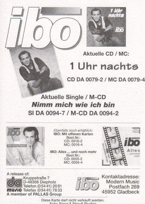 Autogramm Schlager | IBO | 1994 "1 Uhr Nachts" (Portrait Color DA)