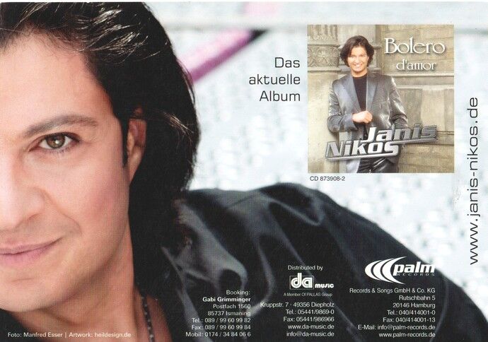Autogramm Schlager | Janis NIKOS | 2003 "Bolero D´Amor" (Portrait Color Palm)