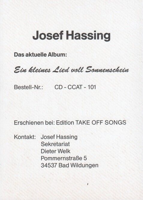 Autogramm Schlager | Josef HASSING | 2000er "Ein Kleines Lied" (Portrait Color Take Off)