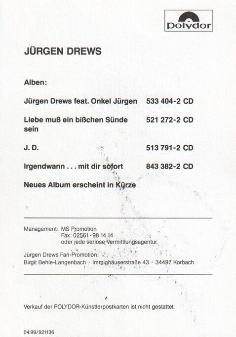 Autogramm Schlager | Jürgen DREWS | 2005 "Flying Through Air" (Portrait SW Koch)