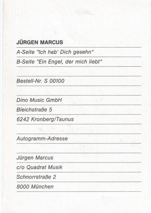 Autogramm Schlager | Jürgen MARCUS | 1986 "Ich Hab Dich Gesehn" (Portrait Color Dino)