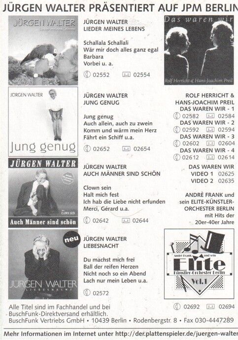 Autogramm Chanson | Jürgen WALTER | 2000 "Liebesnacht" (Portrait SW JPM)