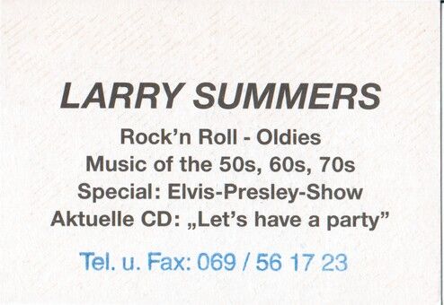Autogramm Rock | Larry SUMMERS | 1980er (Konzert Color Elvis)