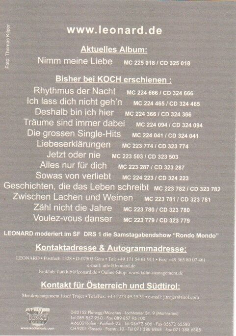 Autogramm Schlager | LEONARD | 2002 "Nimm Meine Liebe" (Portrait Color Koch)