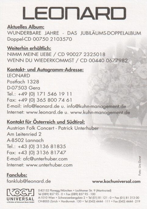 Autogramm Schlager | LEONARD | 2005 "Wunderbare Jahre" (Portrait Color Koch)