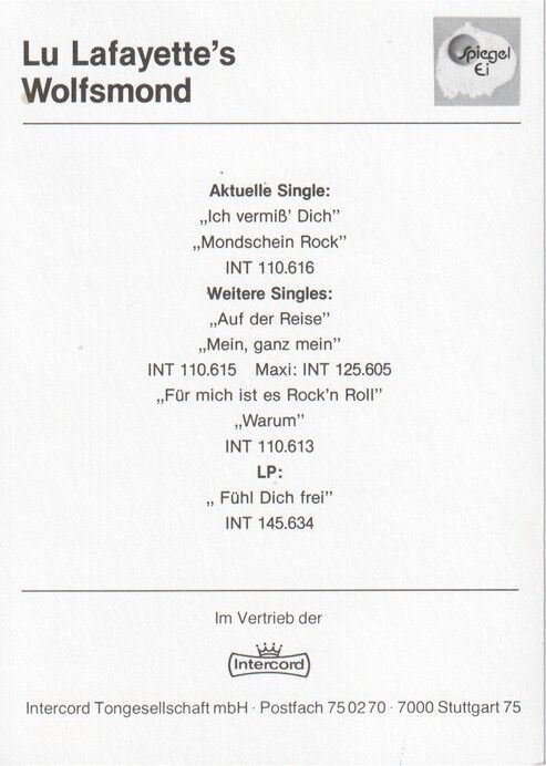 Autogramm Rock | WOLFSMOND (Lu Lafayette) | 1982 "Fühl Dich Frei" (Portrait SW Intercord)