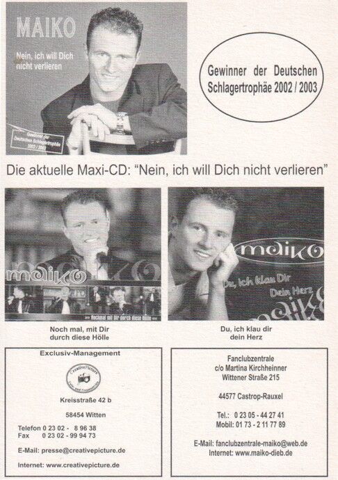Autogramm Schlager | MAIKO | 2002 "Nicht Verlieren" (Portrait Color CP)