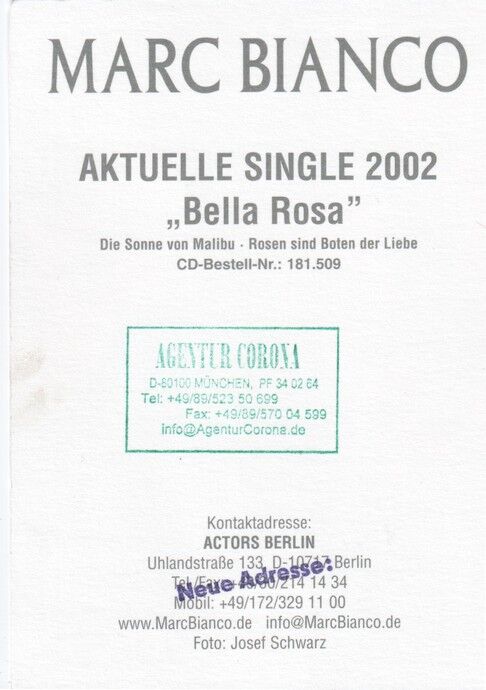 Autogramm Schlager | Marc BIANCO | 2002 "Bella Rosa" (Portrait Color Actors)