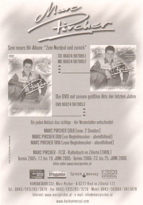 Autogramm Volksmusik | Marc PIRCHER | 2005 "Zum Nordpol Und Zurück" (Portrait Color Koch)