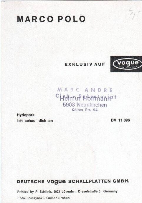 Autogramm Schlager | Marco POLO | 1970 "Hydepark" (Portrait SW Vogue)