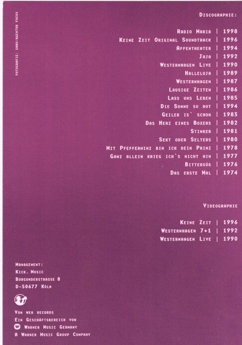 Autogramm Rock | Marius MÜLLER-WESTERNHAGEN | 1998 "Radio Maria" (Portrait SW WEA)