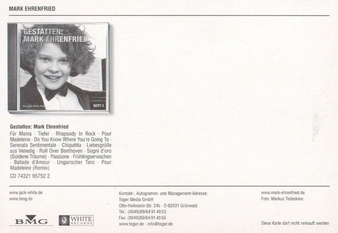 Autogramm Klavier | Mark EHRENFRIED | 2004 "Gestatten" (Portrait Color BMG) KINDERSTAR