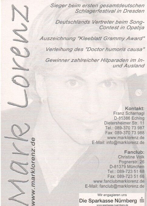 Autogramm Schlager | Mark LORENZ | 1990er (Portrait Color Sparkasse)