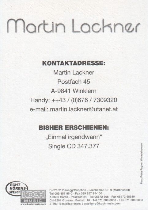 Autogramm Schlager | Martin LACKNER | 2000 "Einmal Irgendwann" (Portrait Color Koch)