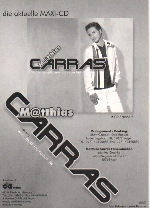 Autogramm Schlager | Matthias CARRAS | 2000 "Du Bist So Süss" (Portrait Color DA)