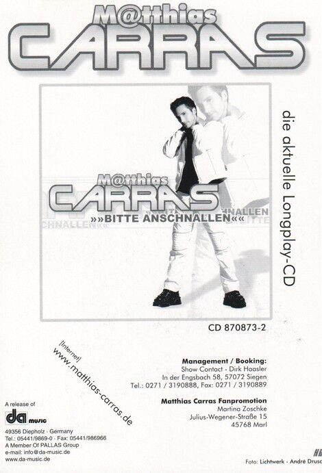 Autogramm Schlager | Matthias CARRAS | 2000 "Bitte Anschnallen" (Portrait Color DA)