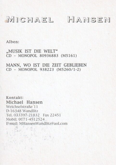 Autogramm Schlager | Michael HANSEN | 2002 "Wo Ist Die Zeit" (Portrait Color)