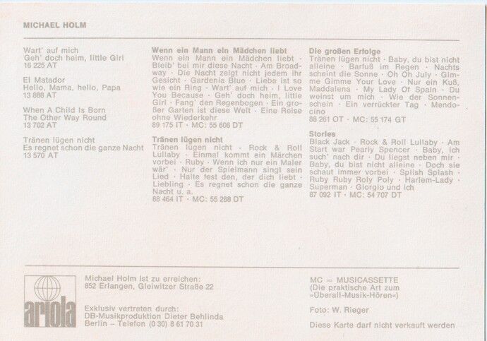 Autogramm Schlager | Michael HOLM | 1975 "Wart Auf Mich" (Portrait Color Ariola)