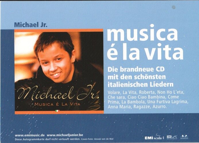 Autogramm Pop (BEL) | Michael JUNIOR | 2002 "Musica Vita" (Portrait Color EMI) KINDERSTAR