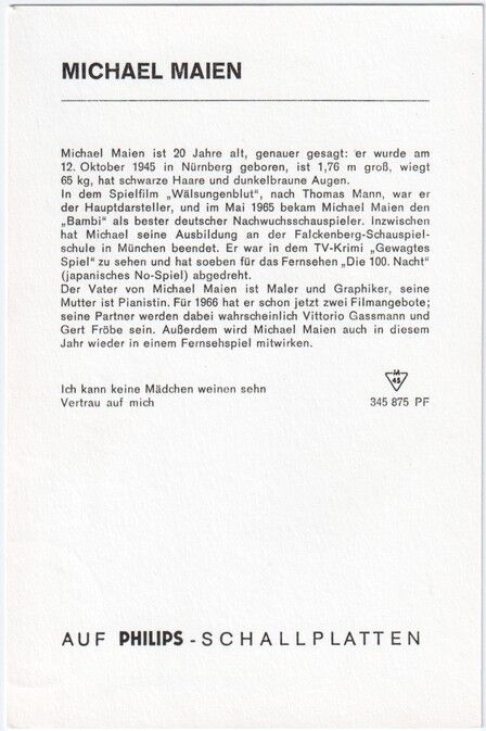 Autogramm Schauspieler | Michael MAIEN | 1966 (Portrait Color Philips)