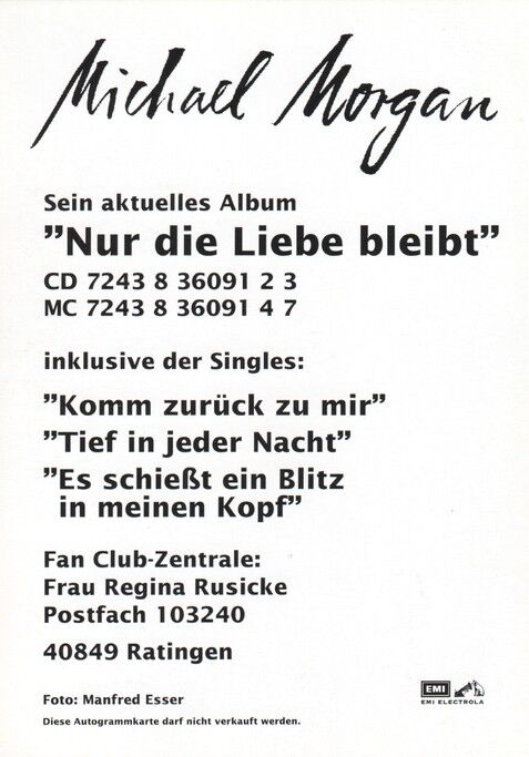 Autogramm Schlager | Michael MORGAN | 1996 "Nur Die Liebe Bleibt" (Portrait Color EMI)