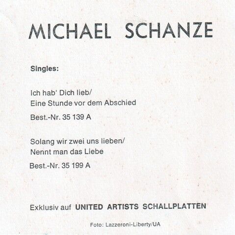 Autogramm Schlager | Michael SCHANZE | 1972 "Ich Hab Dich Lieb" (Portrait Color UA) 2
