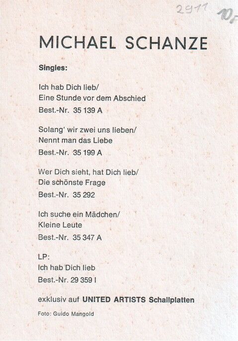Autogramm Schlager | Michael SCHANZE | 1972 "Ich Hab Dich Lieb" (Portrait Color UA) 3