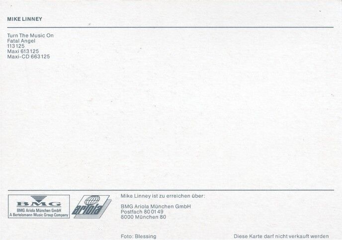 Autogramm Pop | Mike LINNEY | 1990 "Turn The Music On" (Portrait Color BMG)