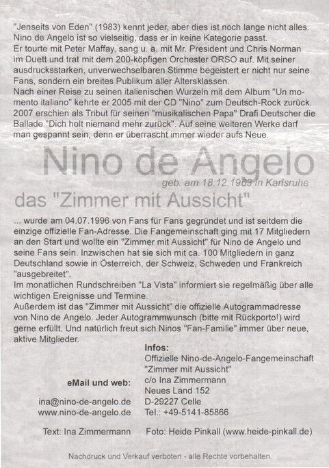 Autogramm Schlager | Nino DE ANGELO | 2000er (Portrait SW Fanclub)