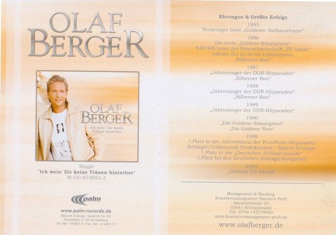 Autogramm Schlager | Olaf BERGER | 2005 "Ich Wein Keine Träne" (Portrait Color Palm)