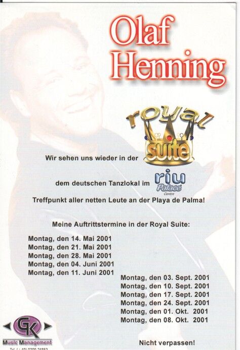 Autogramm Schlager | Olaf HENNING | 2001 (Portrait Color Riu Palace)