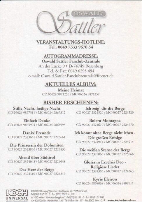 Autogramm Volksmusik | Oswald SATTLER | 2005 "Meine Heimat" (Portrait Color Koch)
