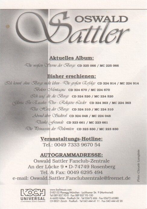 Autogramm Volksmusik | Oswald SATTLER | 2002 "Die Weissen Sterne" (Portrait Color Koch)