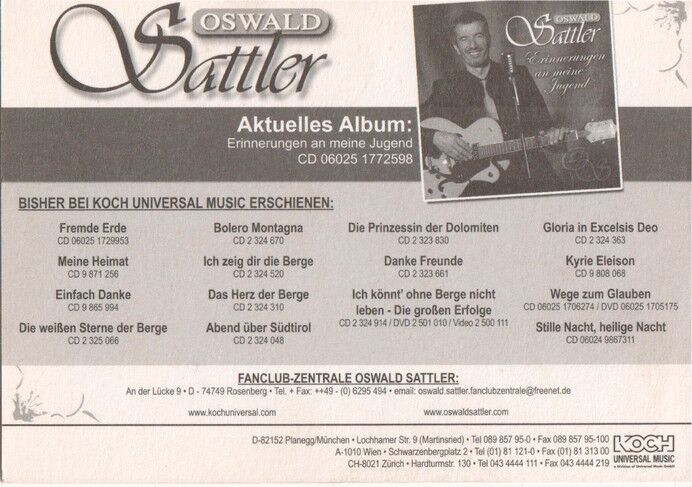 Autogramm Volksmusik | Oswald SATTLER | 2008 "Erinnerungen" (Portrait Color Koch)