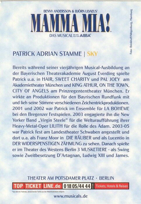 Autogramm Musical | Patrick Adrian STAMME | 2000er "Mamma Mia" (Portrait Color)