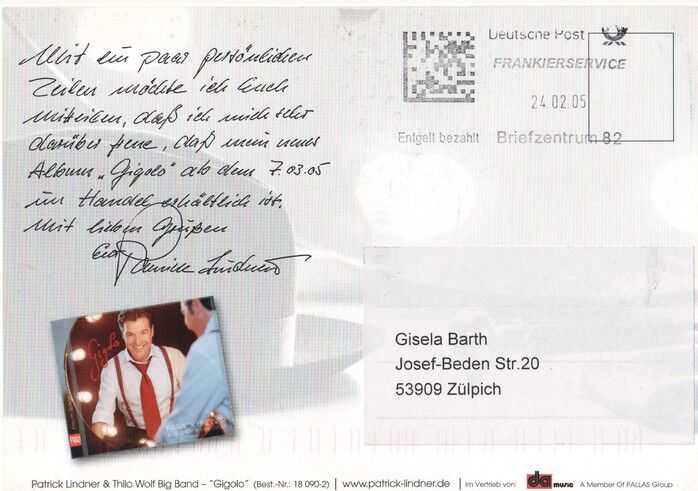 Autogramm Volksmusik | Patrick LINDNER | 2005 Druck "Gigolo" (Portrait Color DA)