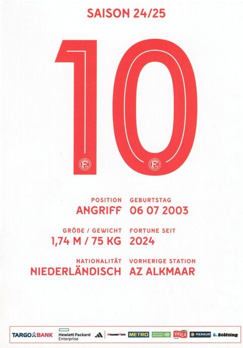 Autogramm Fussball | Fortuna Düsseldorf | 2024 | Myron VAN BREDERODE
