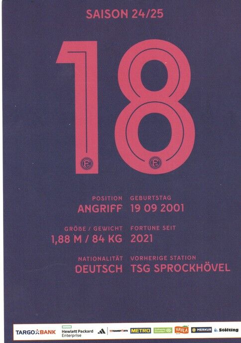 Autogramm Fussball | Fortuna Düsseldorf | 2024 | Jona NIEMIEC