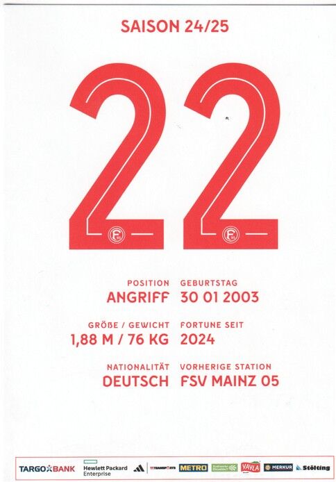 Autogramm Fussball | Fortuna Düsseldorf | 2024 | Danny SCHMIDT