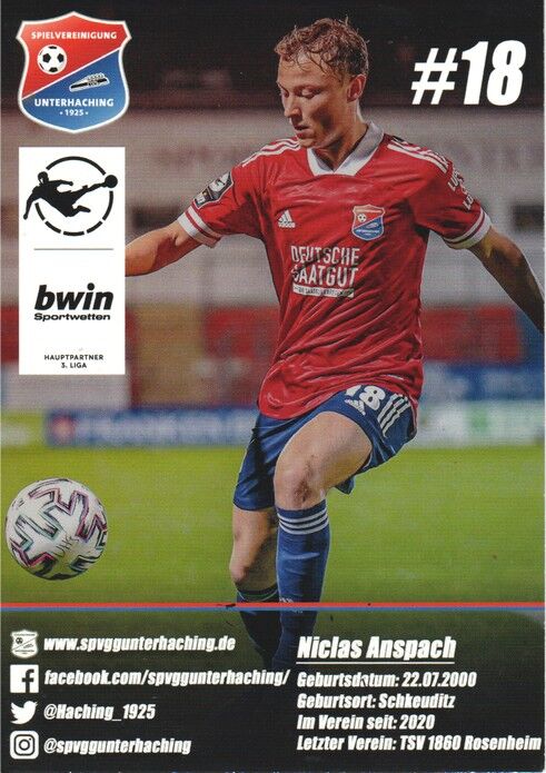 Autogramm Fussball | SpVgg Unterhaching | 2020 | Niclas ANSPACH