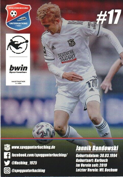 Autogramm Fussball | SpVgg Unterhaching | 2020 | Jannik BANDOWSKI